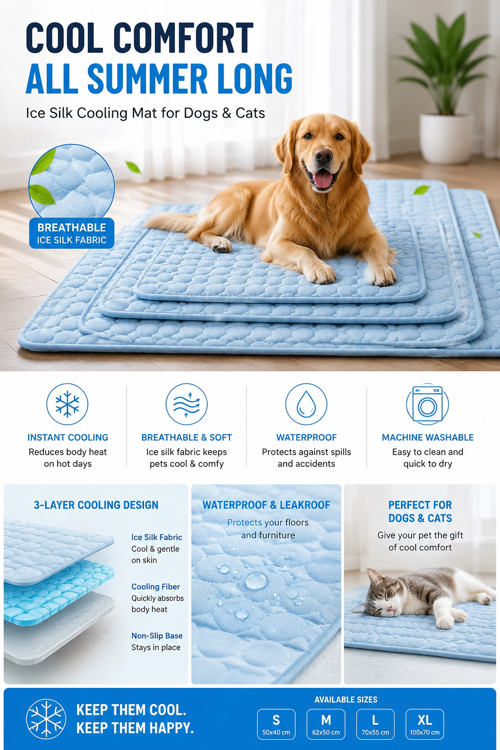 Pet Dog Cat Ice Silk Cold Nest Pad For Cooling In Summer